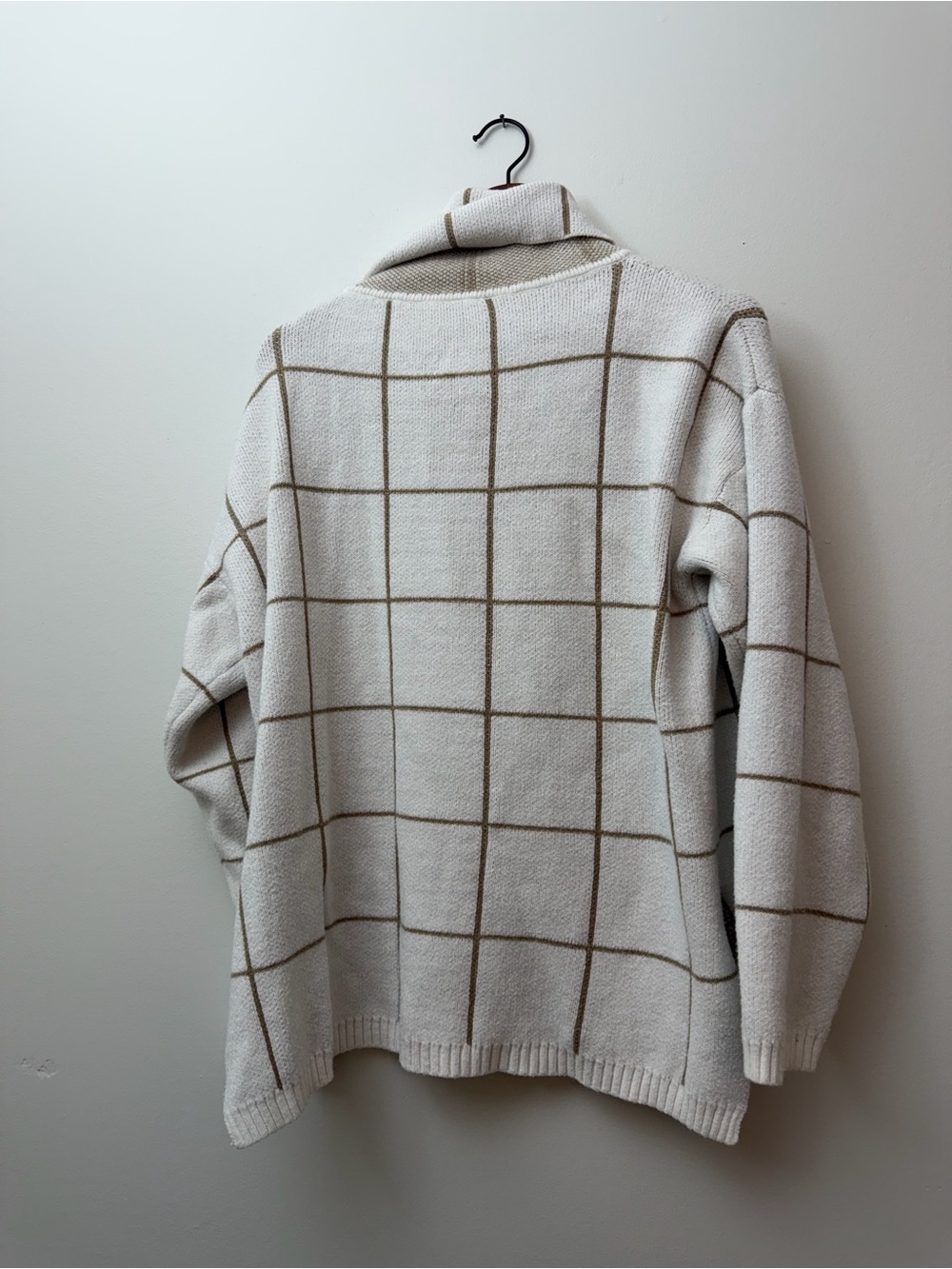 Oversized Cream Windowpane Cowl Neck Sweater L/XL Minimalist Preppy - Picture 6 of 6
